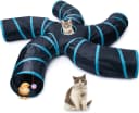 Cat Tunnel for Indoor Cats Large, with Play Ball S-Shape 5 Way Collapsible Interactive Peek Hole Pet Tube Toys — Blue & Black