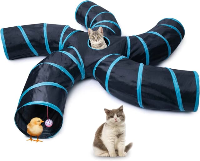 Cat Tunnel for Indoor Cats Large, with Play Ball S-Shape 5 Way Collapsible Interactive Peek Hole Pet Tube Toys