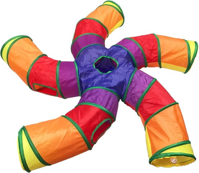 Cat Tunnel Tube for Indoor Cats Large, Upgrade with 6 PeekHole S-Shape 5 Way Collapsible Pet Play Maze Tube