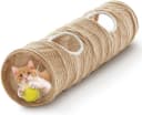 Cat Tunnel for Indoor Cats — Cats Toys Collapsible Tunnel Straight Tube with a Fun Ball and 2 Holes — Beige / 45.3"L x 11.8"W x 11.8"H