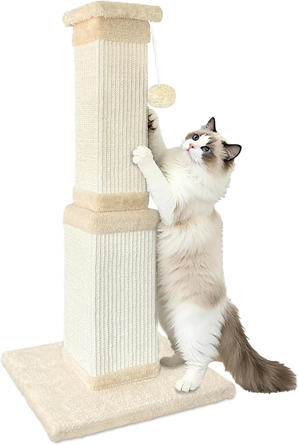 Cat Scratching Post for Indoor Cats — 32Inch Sisal Cat Scratcher — Beige / Scratcher only