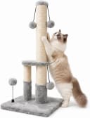 Tall Cat Scratching Post, Double Lower Posts Extra Stable Cat Post Tree Scratcher with Sisal Rope and Teasing 4 — Grey