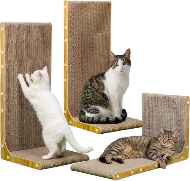 3-Pack Cardboard Cat Scratcher for Indoor Cats — 23 Inch L Shaped Vertical Cat Scratching Post