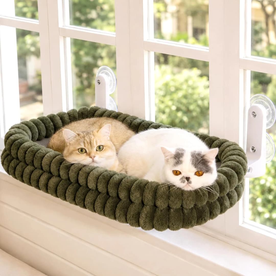 Cat Window Perch for Indoor Cats Hammock for Window with Reversible Cushion — Green / Large
