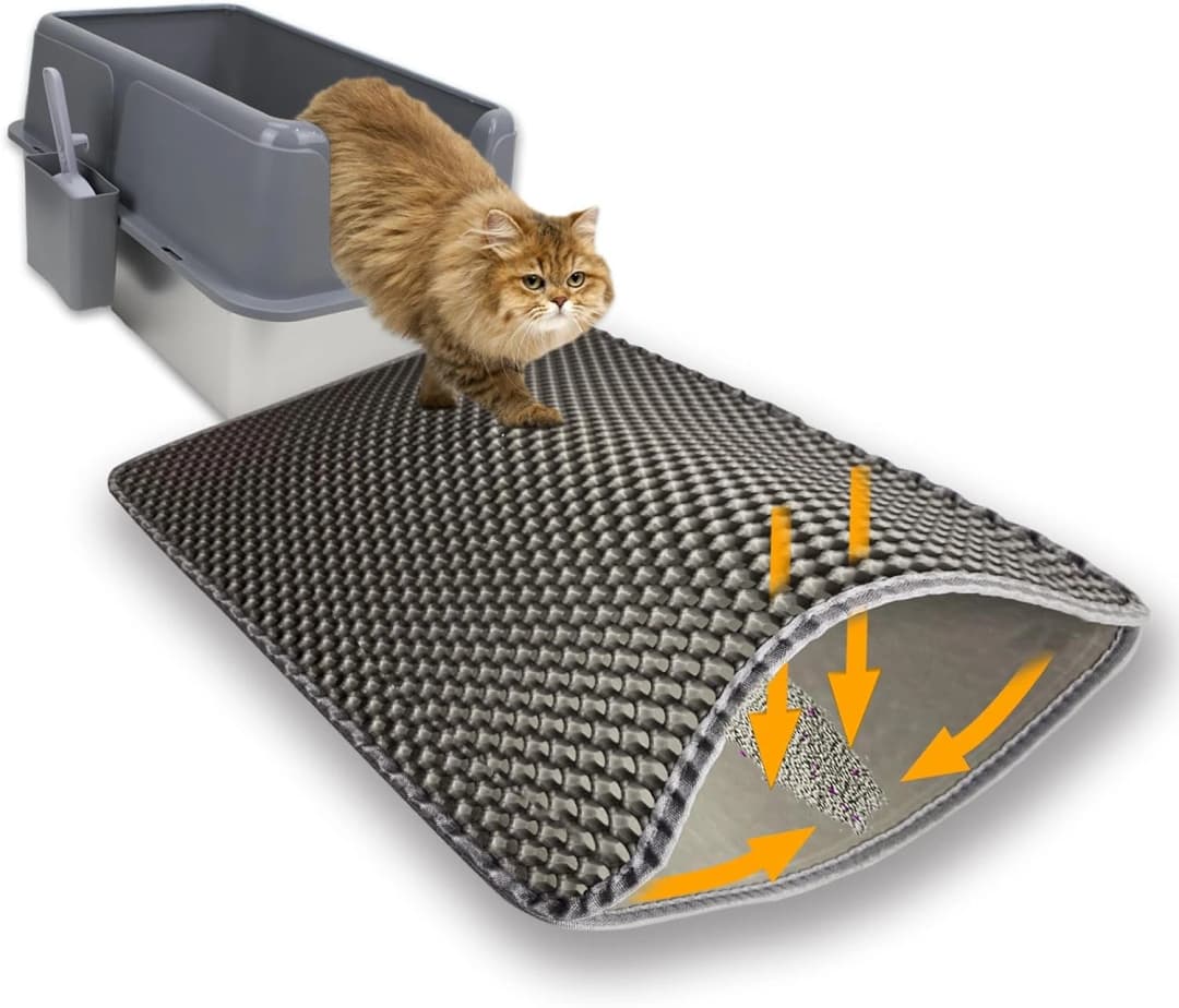Cat Litter Mat — 30" x 22" Extra-Large, Double-Layer Honeycomb Litter Mat — Gray / 30x22in