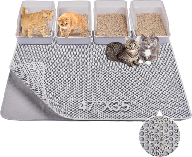 Cat Litter Mat 47" x 35" XL — Washable Urine-Proof Non-Slip Gray