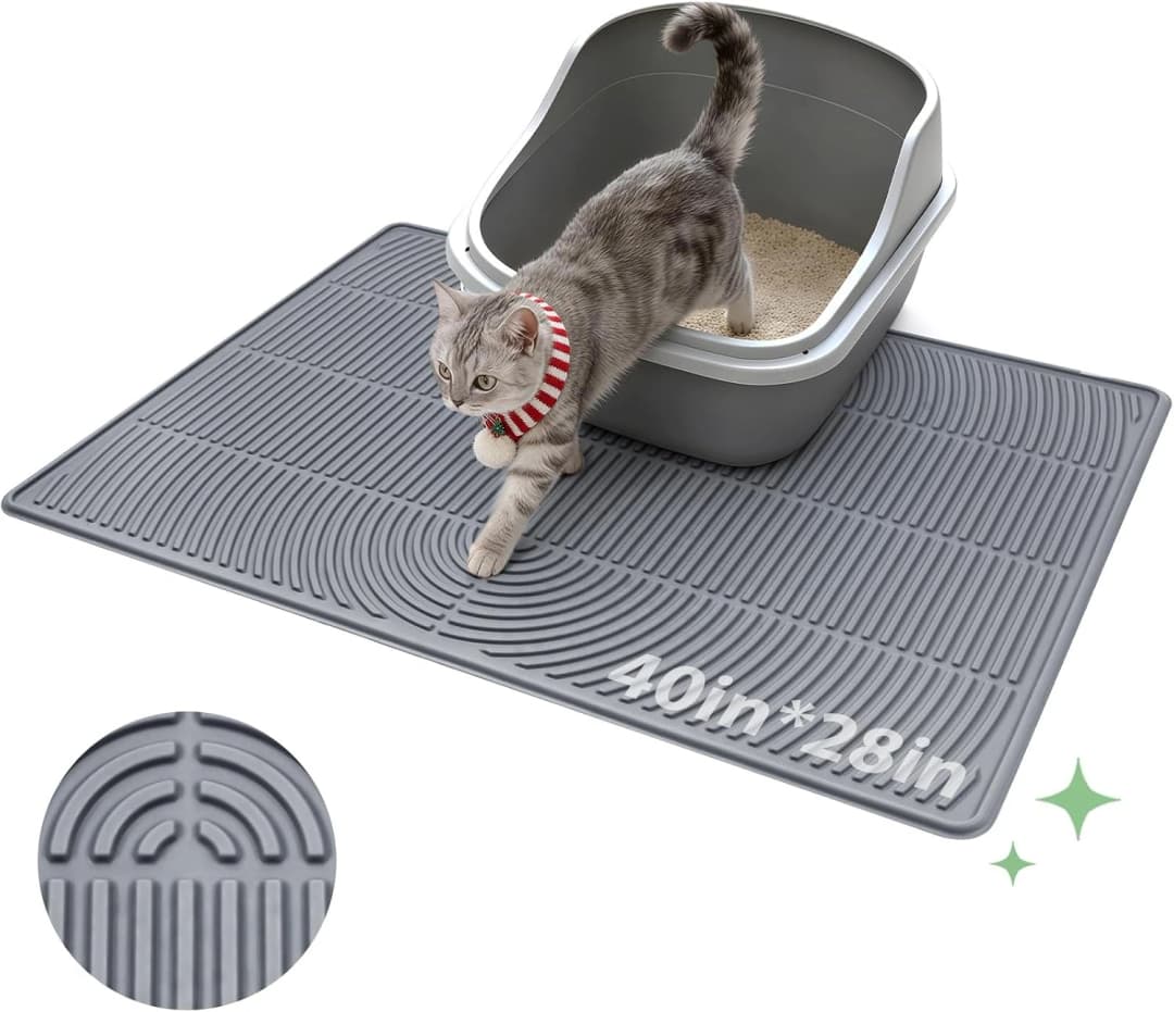 Cat Litter Mat — 40" x 28" Extra Large Silicone Waterproof Litter Trapping Mat for Scatter Control Soft on — 40" x 28" / Grey