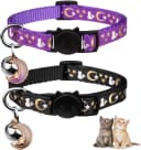 2PCS Breakaway Cat Collars with Bell Moons Stars Cute Kitty Adjustable Safe Kitten Collars with Pendant Glow in — Neck 6.9-10.7 in / Black&Purple