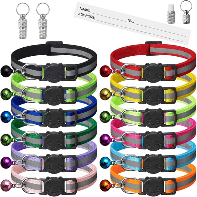 12 Pack Reflective-Breakaway Cat Collars with Bells