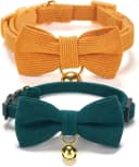 2 Pack Soft Corduroy Cat Collars with Bow Tie and Bell Adjustable Breakaway Kitten Bowtie Collar for Girl Boy Cats — S:Neck 7.0" - 11.0" / Corduroy-Orange Green