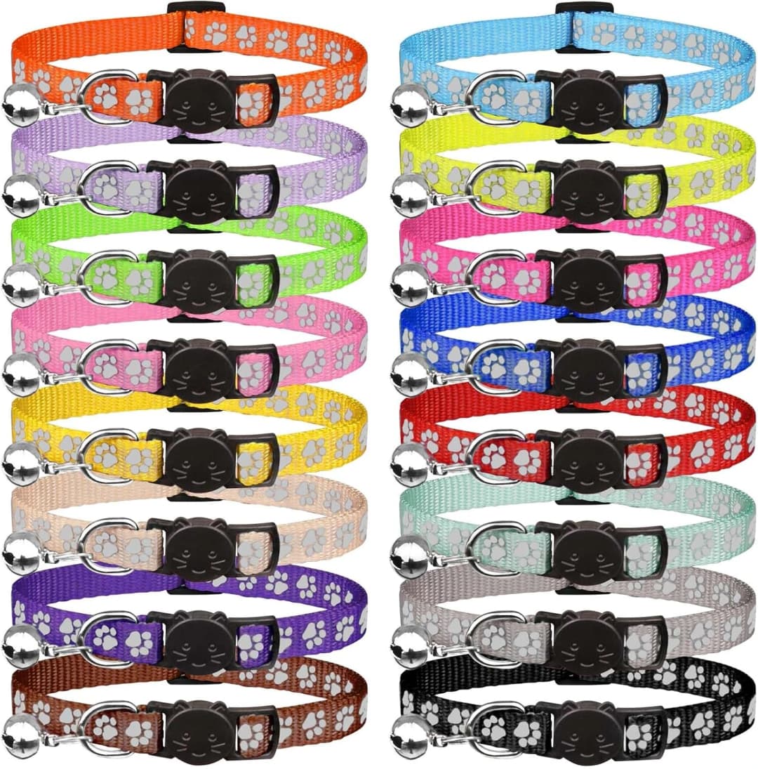 16 PCS Breakaway Cat Collars with Bells Reflective Cat Collar Safety Nylon Kitten Collars Cat Collars for Girl — Kittens(6" - 9")
