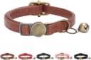 Leather Cat Collar with Bell Breakaway- Adjustable — Brown