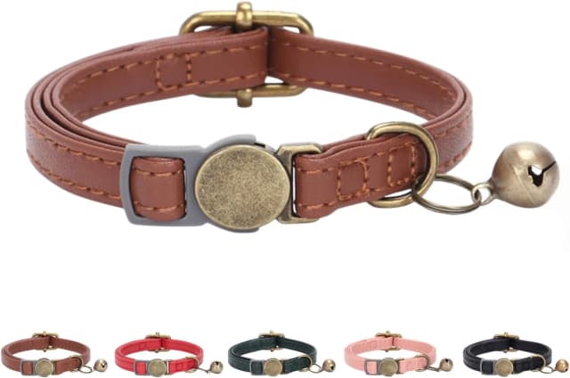 Leather Cat Collar with Bell Breakaway- Adjustable