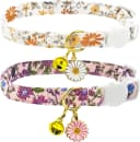 2 Pack Cotton Breakaway Cat Collars Set with Bell and Flower Pendant — beige+dark pink