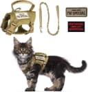 Tactical Cat Harness and Leash Set for Walking Escape Proof Adjustable Large Cat Vest Harness with Patches Soft — Khaki Harness & Leash