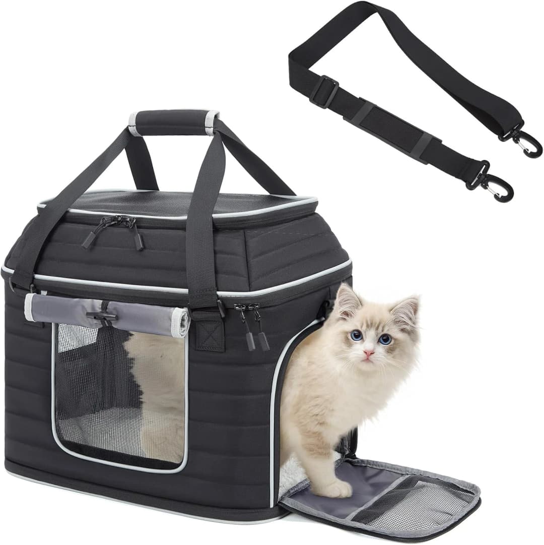 Top-Expandable Pet Carrier: Airline Approved Pet Travel Bag for Cats/Dogs Up to 20 Lbs | Soft-Sided — 17.0"L x 11.0"W x 11.0"H / 2-Black