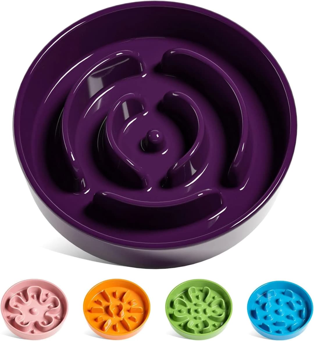 Dog Bowls Slow Feeder Ceramic — 1.5 Cup Slow Feeding Bowl for Small and Medium Breed — Maze Purple / M-1.5 Cups