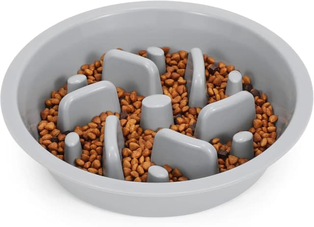 Dog Slow Feeder - Reduce Slip Puzzle Bowl for Raised Pet Feeders - Interactive Bloat Stop Elevated Diners