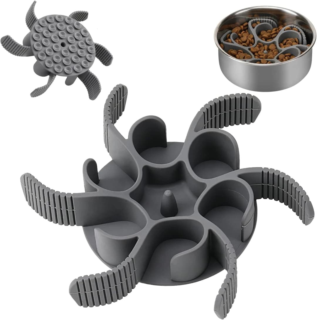 Dog Slow Feeder Bowls — Silicone Spiral Pet Food Feeder Insert to Slow Eating — Grey 1pc