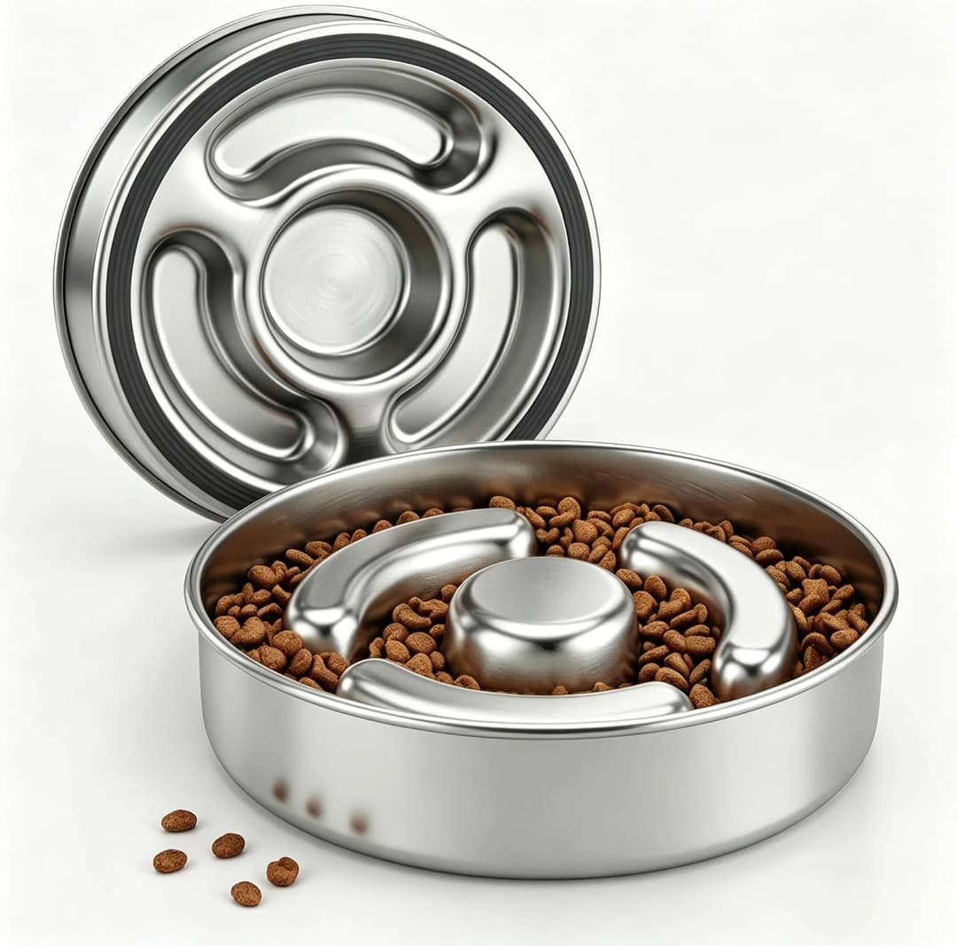 Slow Feeder Dog Bowl Stainless Steel — Metal Non-Slip Dog Food Bowls — Non-Slip Bottom / 2 Cups/ 1.6" Deep (Max 4Cups)