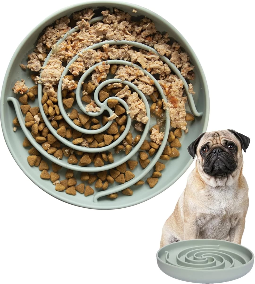 Slow Feeder Dog Bowls, Dishwasher Microwave Safe Silicone Puppy Puzzle Bowl with Non-Slip Design for Eating — Medium / Grey-green