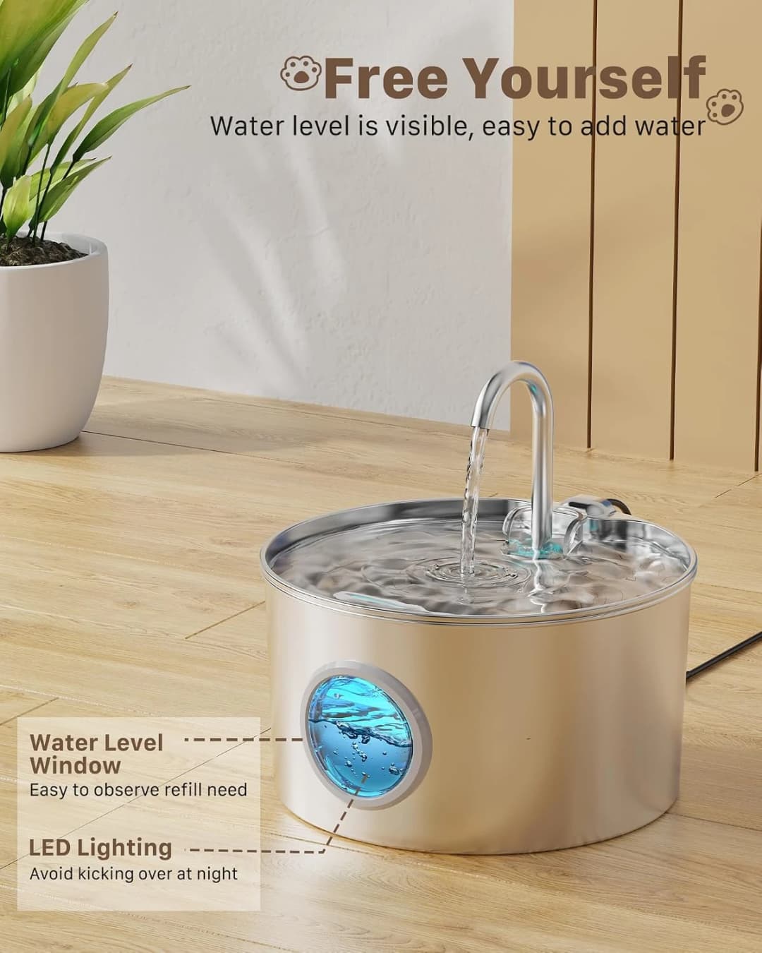 Cat Water Fountain Stainless Steel: 74oz/2.2L Cat Fountain for Drinking — 74oz Fountain