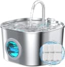 Stainless Steel Cat Water Fountain: Pet Fountains for Cats/Dog Indoor 74oz — 74oz/2.2L Cat Fountain + 3 Filters