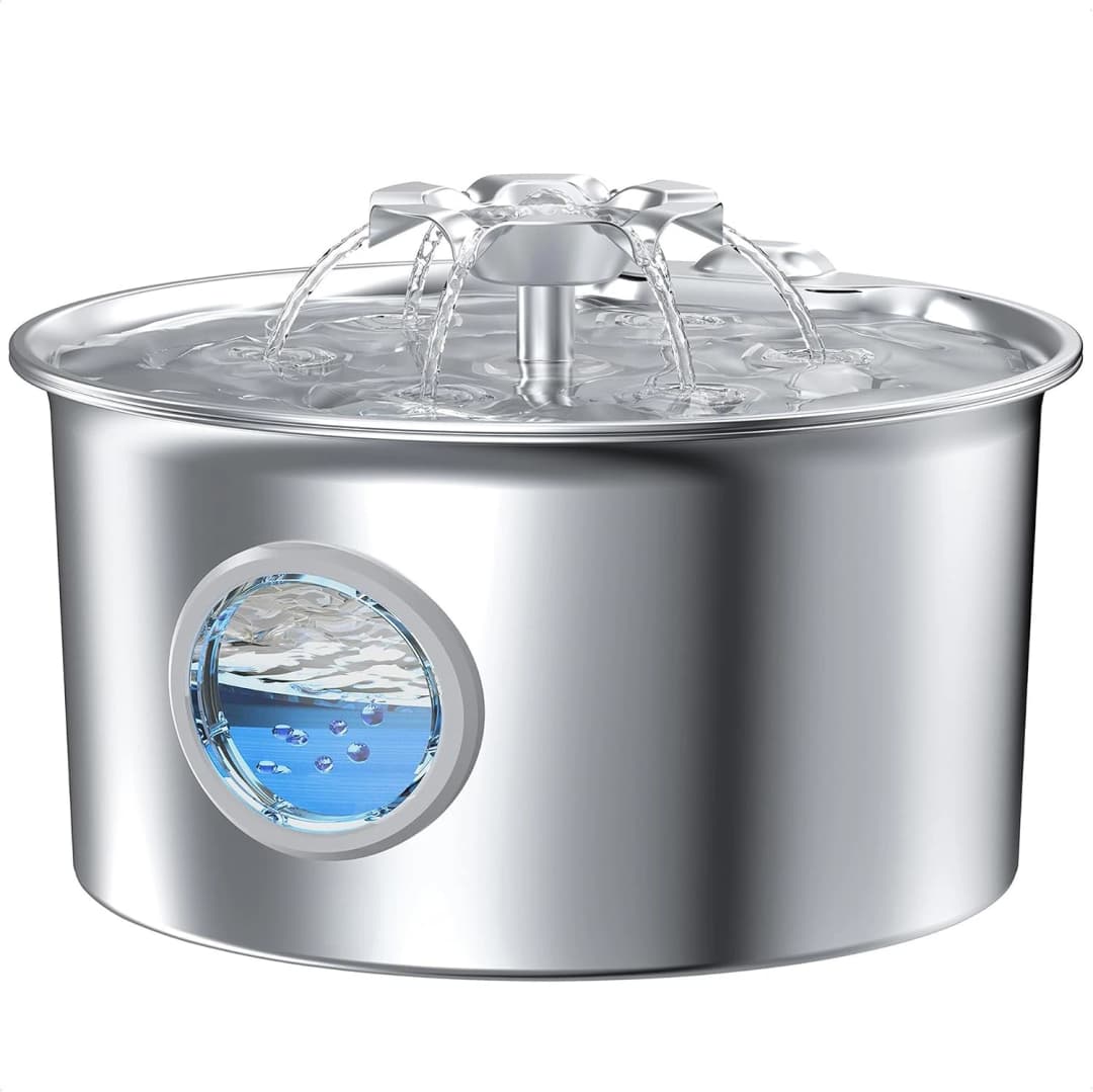 Stainless Steel Cat Water Fountain: 88oz/2.6L Pet Fountain for Drinking — Fountain + 1 filter & 1 sponge
