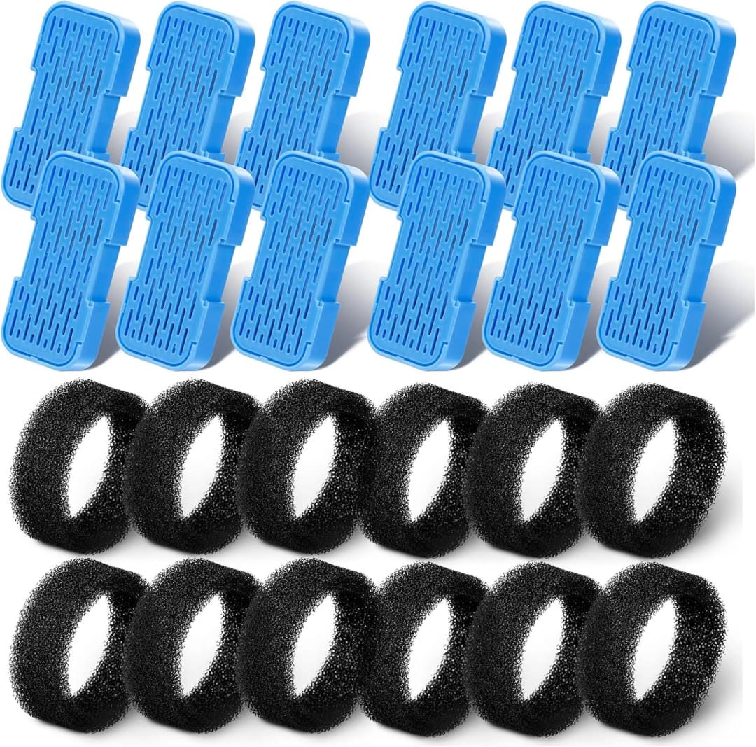Pet Water Fountain Filter — 24 Per Fountain Filter Replacement — 12 Filters +12 Sponges
