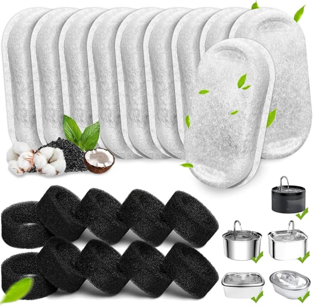 Cat Water Fountain Filters, 20Pack Cat Fountain Replacement Filters for Stainless Steel 108oz/3.2L& 67oz/2L