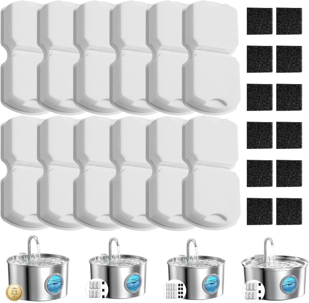 Cat Water Fountain Filter — 24 Cat Fountain Filter Replacement — S11-12 Filters & 12 Sponges