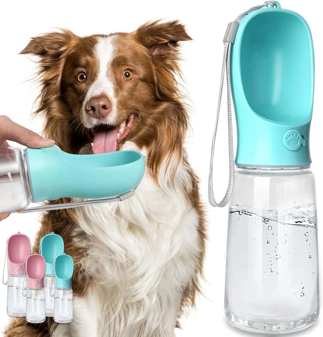 Dog Water Bottle, Leak Proof Portable Puppy Water Dispenser with Drinking Feeder for Pets Outdoor Walking — 19oz Blue