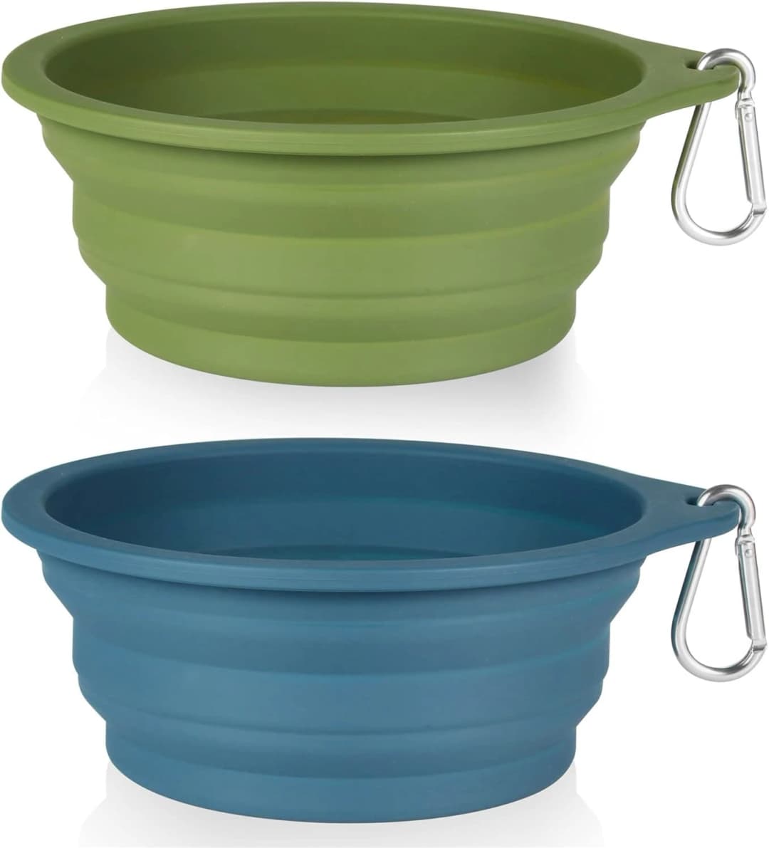 2Pack Collapsible Dog Bowl, Integrated Molding Travel Bowl No Plastic Rim Pet Feeding Bowls for Walking — Navy Blue+Dark Green