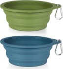 2Pack Collapsible Dog Bowl, Integrated Molding Travel Bowl No Plastic Rim Pet Feeding Bowls for Walking — Navy Blue+Dark Green