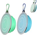 Dog Bowls Pet Collapsible Bowl with Cover Lids — Light Blue and Green / Small