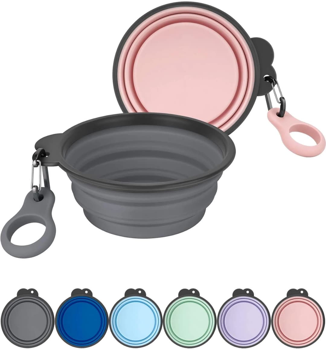 2 Pack Collapsible Dog Bowls with Bottle Carrier — Small (Pack of 2) / 1. Gray & Pink