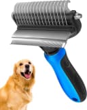 [ 2 in 1 design ] Undercoat Rake and Deshedding Tool for Dogs and Cats - Dematting Comb for Long Hair Pets — Blue