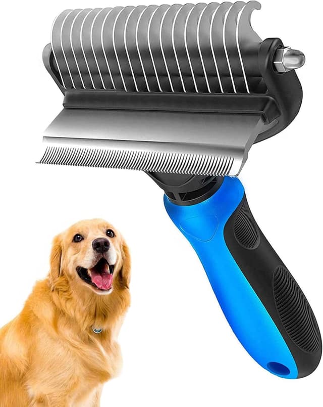 [ 2 in 1 design ] Undercoat Rake and Deshedding Tool for Dogs and Cats - Dematting Comb for Long Hair Pets