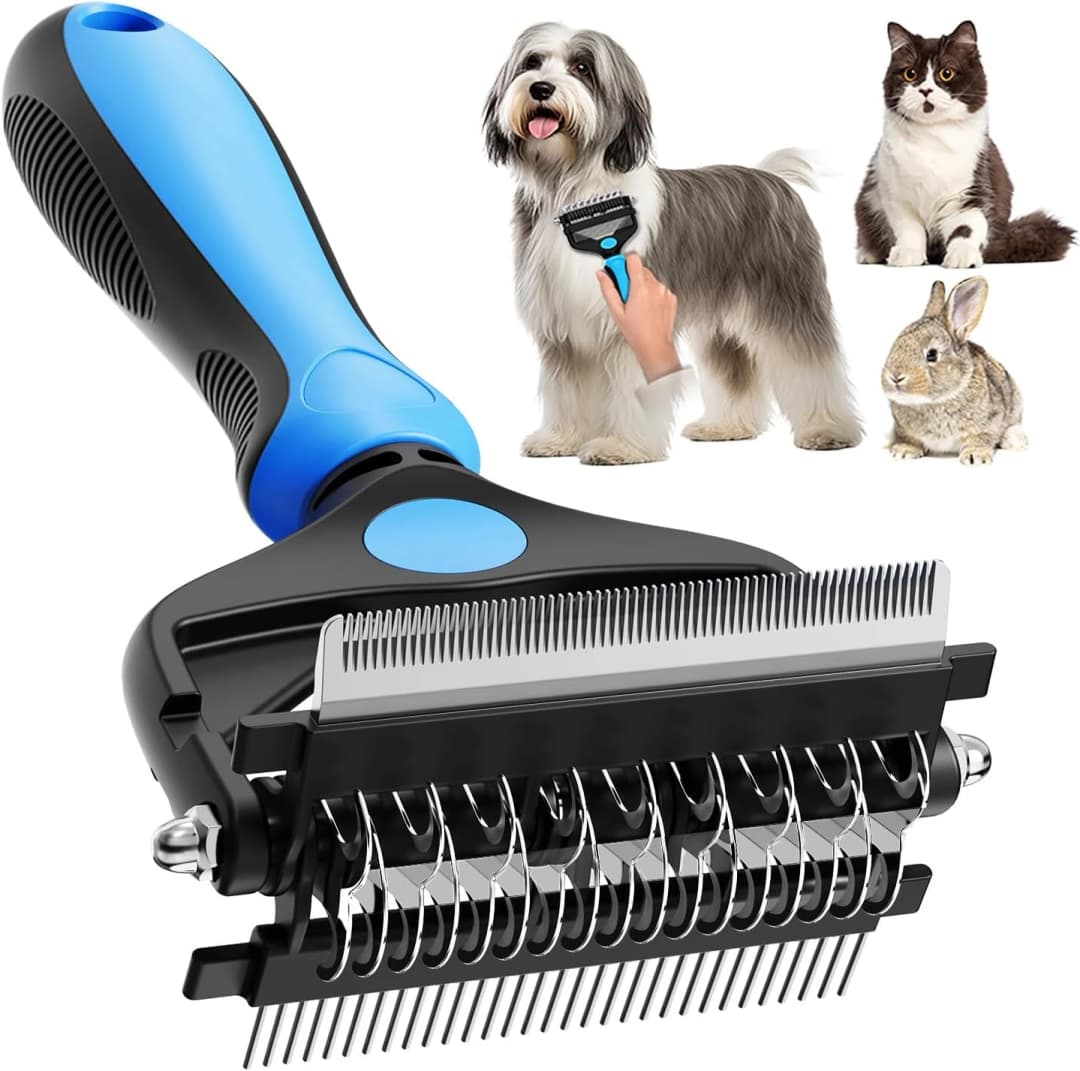 3-in-1 Professional Pet Grooming Brush for Dogs and Cats – Dematting Comb — Blue