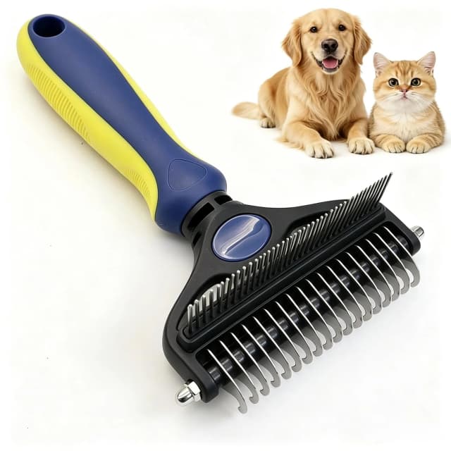 2-in-1 Pet Grooming Comb — Undercoat Rake and Deshedding Brush for Dogs&Cats