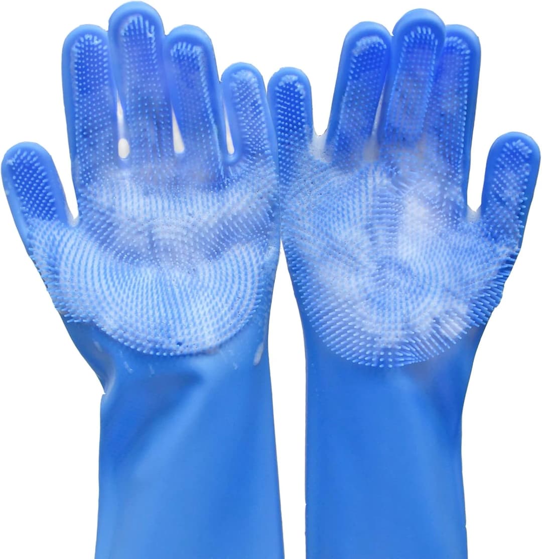 Silicone Pet Grooming Gloves Dog Washing Gloves for Bathing Massaging — Blue