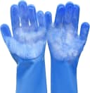 Silicone Pet Grooming Gloves Dog Washing Gloves for Bathing Massaging — Blue