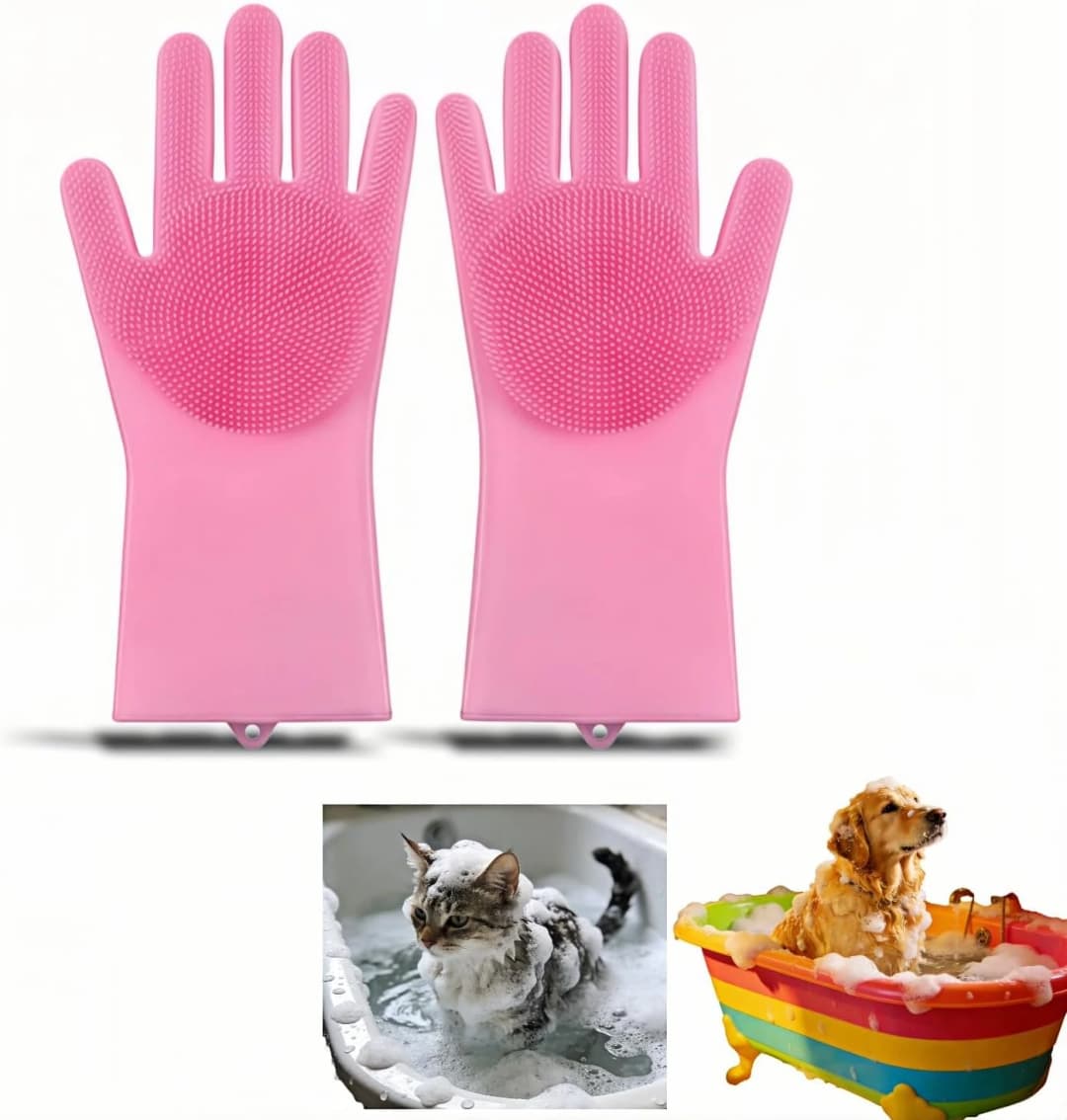Silicone Dog Grooming Glove for Dogs and Cats — Pink