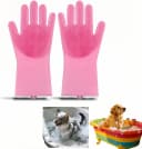 Silicone Dog Grooming Glove for Dogs and Cats — Pink