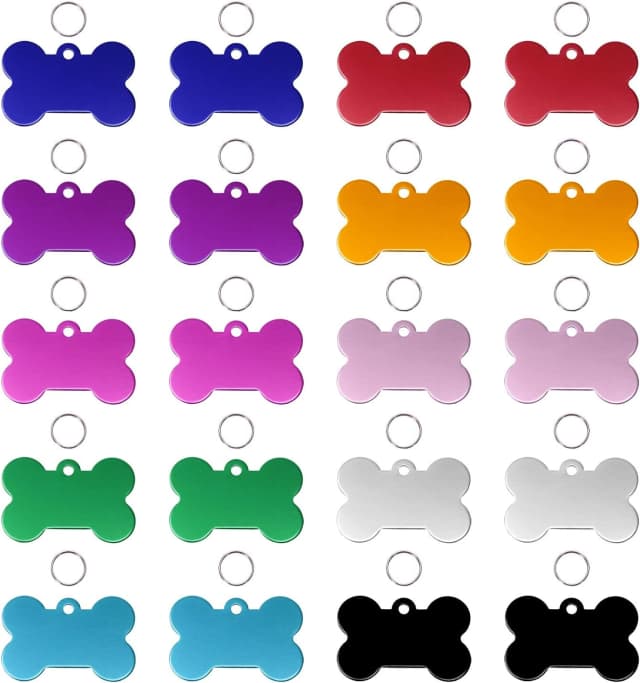 Aluminum Alloy Pet ID Tags 20Pcs Bone Shaped Blank Engraved Dog and Cat Name Phone Number Identification Card Tags