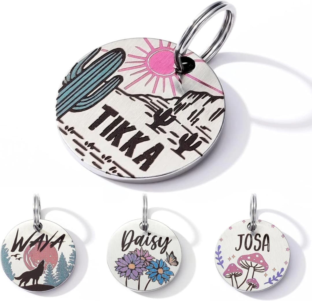 Colorful Dog Tags Personalized — Round-cactus