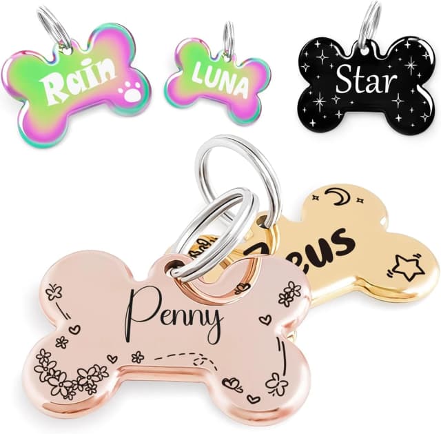 Name Pattern Art Design - Dog Tags Personalized for Pets - Custom Cats Dogs ID Tag - Stainless Steel Deep