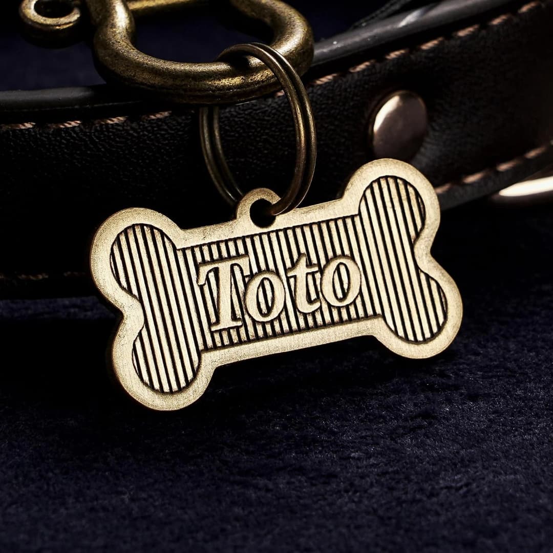 Personalized Brass Bone Shapes Dog Tag — Custom Engraved Pet Name ID Tag — Style 2