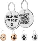 Stainless Steel QR Code Dog ID Tags Cat Tags — Pet Online Profile - Scan QR Receive Instant Pet Location Alert — Help Me Im Lost,silver
