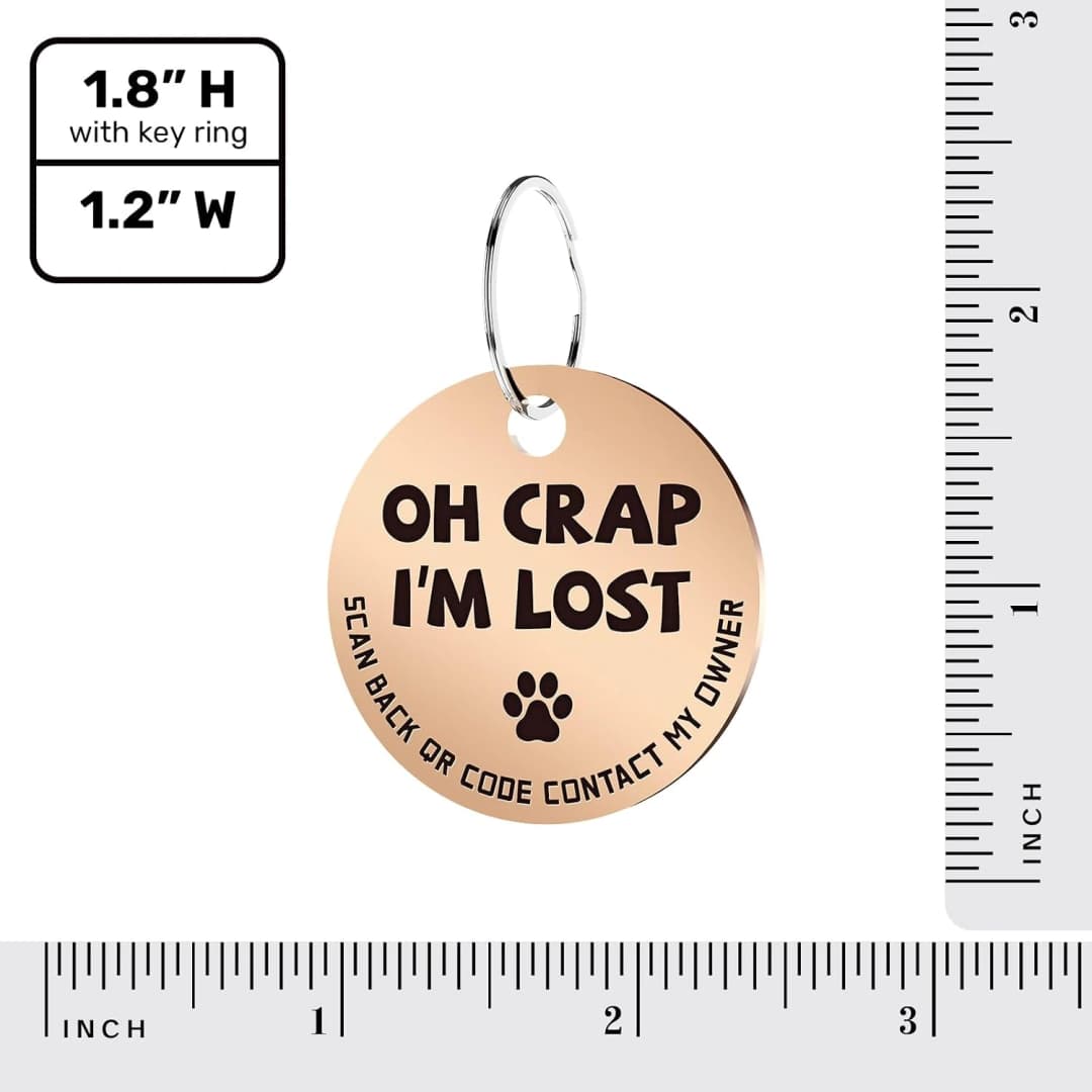 Stainless Steel QR Code Pet ID | Dog and Cat Collar Tag | Personalized Online Profile | Scanned Location Alert — I'm Lost,rose Gold